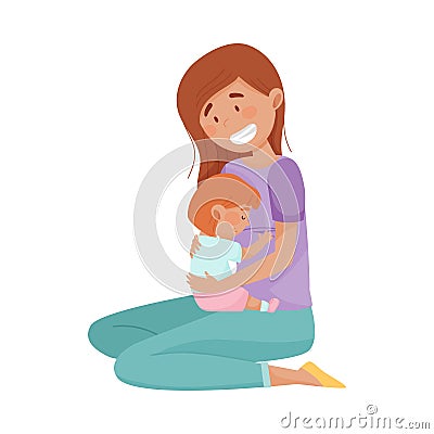 Happy Mother Embracing Tenderly Her Baby Vector Illustration Vector Illustration