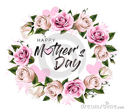 Happy Mother`s Day background with beauty flowers and hearts Vector Illustration