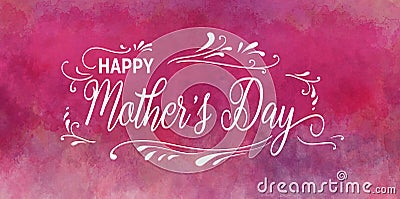 Happy Mother`s day background, pink design for mothers, hand drawn white curls and flourish design element border and lettering s Stock Photo