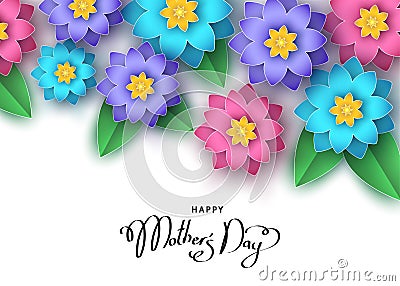 Happy mother`s day banner template with abstract paper cut flow Vector Illustration