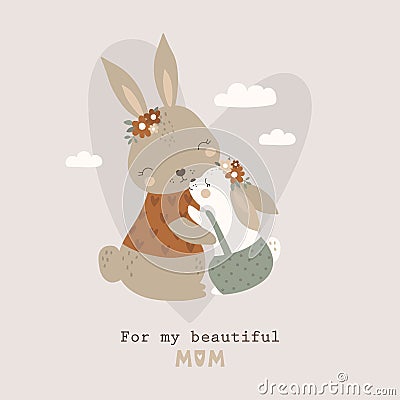 Happy Mother`s Day card with cute rabbit. Vector illustration Vector Illustration