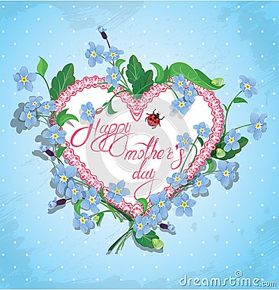 Happy Mother's Day card. Heart is made of lace Vector Illustration