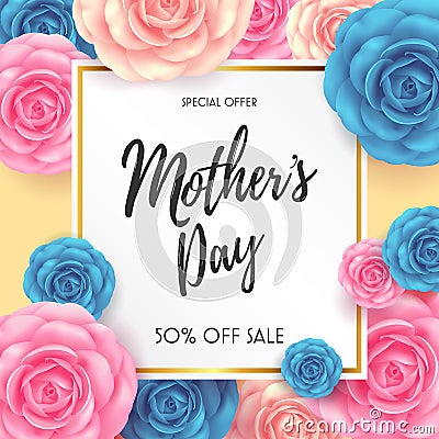 Happy Mother`s day Card layout design with Flowers background Vector Illustration