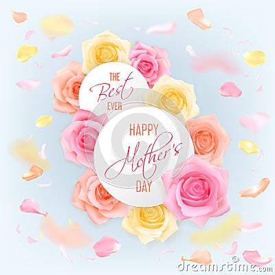Happy Mother s day card with roses Vector Illustration