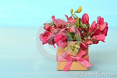 Happy Mother's Day card: Wildflowers arranged in gift box Stock Photo