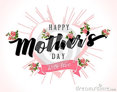 Happy Mother`s Day elegant lettering banner pink Vector Illustration