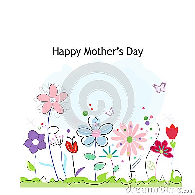Happy Mother`s day greeting card with colorful spring time flowers. Floral greeting card Vector Illustration