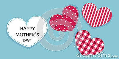 Happy Mother's day greeting card. Hanging cute valentine hearts vector background Vector Illustration