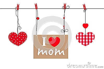 Happy Mother's Day greeting card with hanging heart and i love you text vector background Vector Illustration