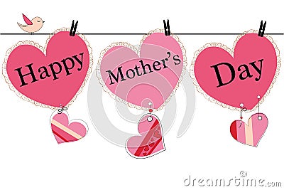 Happy Mother's Day greeting card with hanging heart and i love you text vector background Vector Illustration