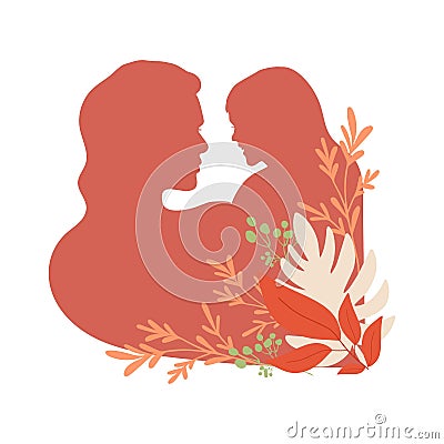 Happy Mother`s Day Greeting Card. Mother and child and flowers Stock Photo