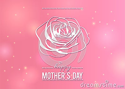 Happy Mother`s day greeting card with outline rose on beauty pink background Vector Illustration