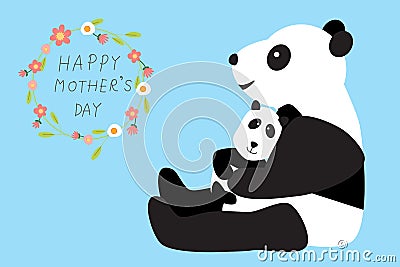 Happy mother's day with panda bear hug thier kids or baby .illus Vector Illustration
