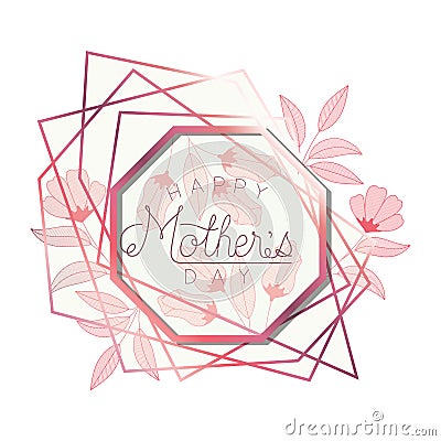 Happy mother`s day with pink frame octagon Vector Illustration