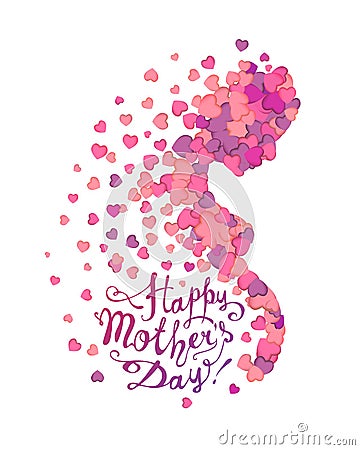 Happy Mother`s Day! Profile of pregnant woman of hearts Vector Illustration