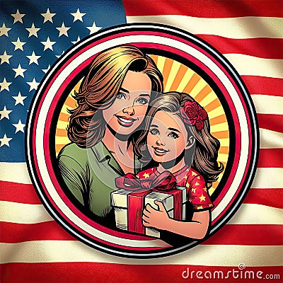 Happy Mother's Day Roundel. A daughter giving her mother a gift Stock Photo