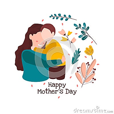 Happy Mother`s Day Son Child Flower Floral Flat Illustration Vector Illustration