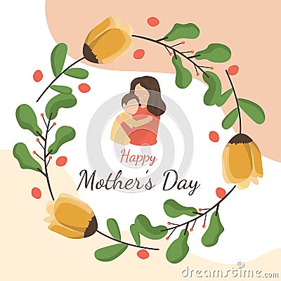 Happy Mother`s Day Son Child Flower Floral Flat Illustration Vector Illustration