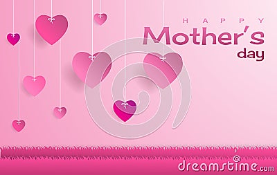 Happy Mother`s day,text and heart shape float on sky Vector Illustration