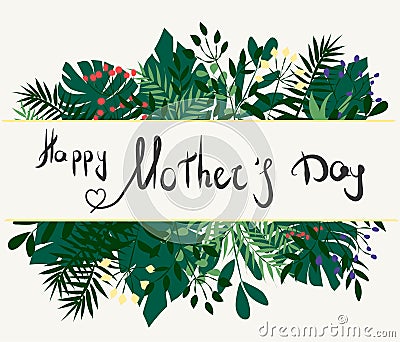 happy mother's day on tropical leaves background. green tropical Stock Photo