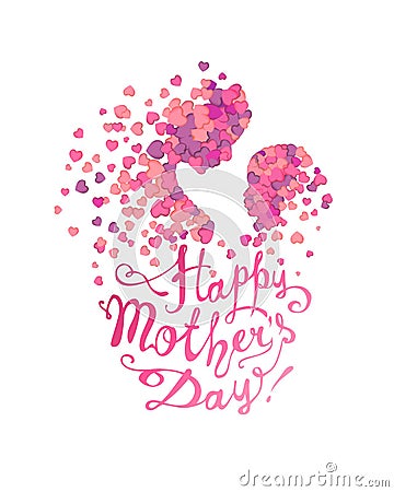 Happy Mother`s Day! Woman and baby of hearts Vector Illustration