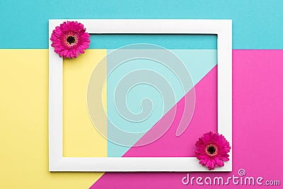 Happy Mother`s Day, Women`s Day, Valentine`s Day or Birthday Pastel Candy Colours Background. Floral flat lay concept. Stock Photo