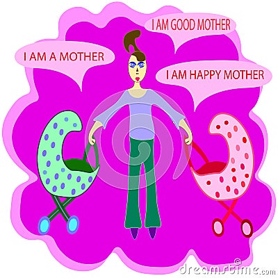 Happy mother of twins babies. Vector Illustration