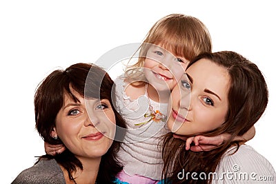 Happy mother and two daughters, teenager and toddler. Stock Photo