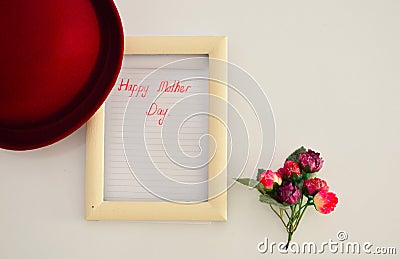 Happy mothers day background white red colour hat retro vintage background Stock Photo