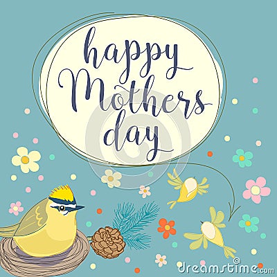 Happy mothers day With bird and flowers. Vector Illustration