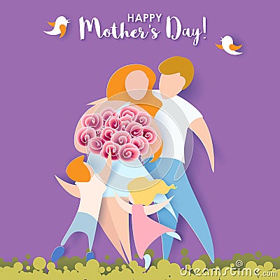 Happy mothers day card. Paper cut style. Vector Illustration