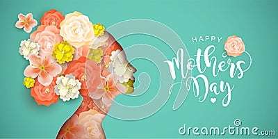 Happy Mothers Day card of papercut mom and flowers Vector Illustration