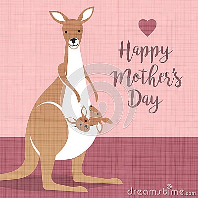 Happy Mothers Day. Cute mother kangaroo with babies Vector Illustration