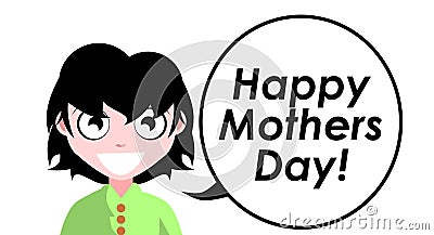 Happy mothers day, english, colors, girl, isolated. Cartoon Illustration