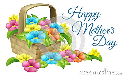 Happy Mothers Day Flower Basket Vector Illustration