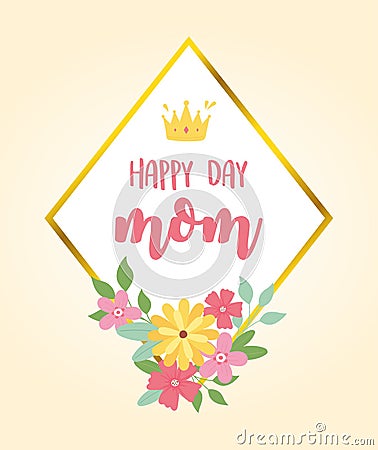 Happy mothers day, flowers crown floral delicate banner Vector Illustration