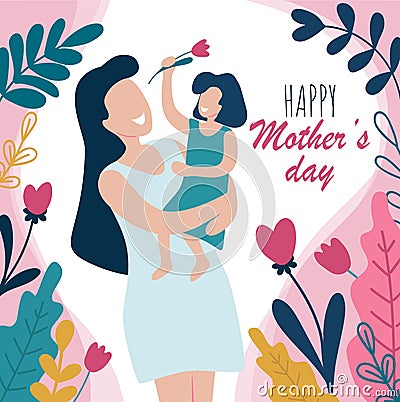 Happy mothers day greeting card with flowers Vector Illustration