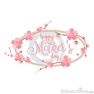 Happy Mothers Day greeting frame for card design. Pink sakura blossom layout for sale banner or flyer Vector Illustration