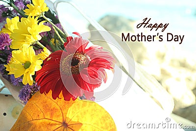 Happy Mothers Day greetings- with beautiful flower bouquet in soft tone background Stock Photo