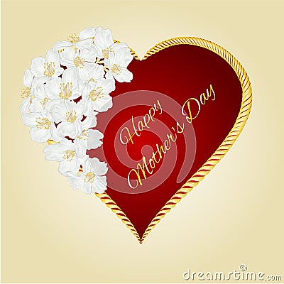 Happy Mothers Day Heart with jasmine vector Vector Illustration