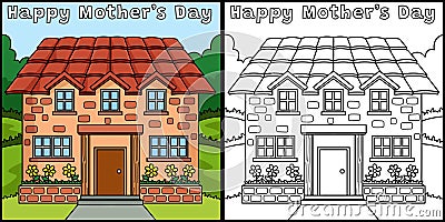 Happy Mothers Day House Coloring Page Illustration Vector Illustration