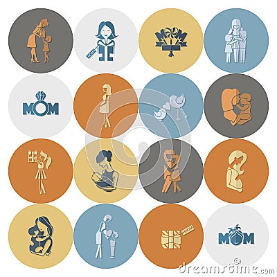 Happy Mothers Day Icons Vector Illustration