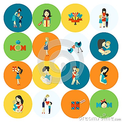 Happy Mothers Day Icons Vector Illustration