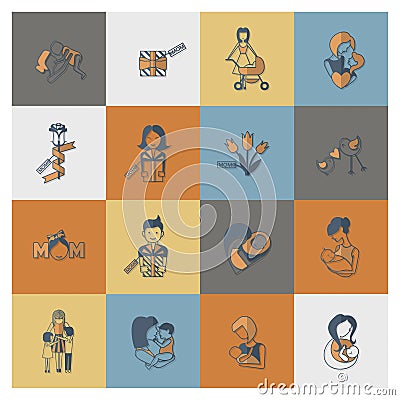 Happy Mothers Day Icons Vector Illustration