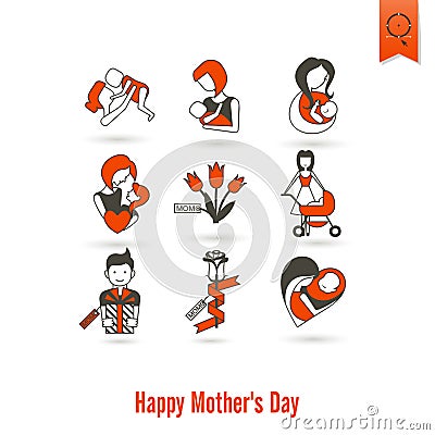 Happy Mothers Day Icons Vector Illustration