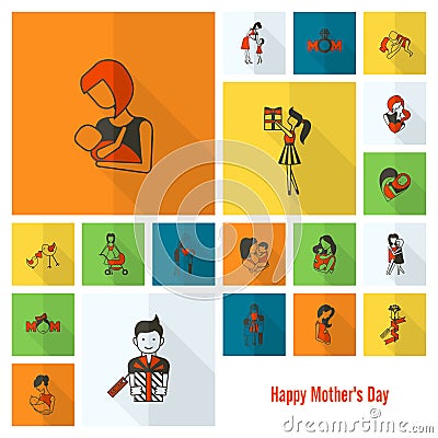 Happy Mothers Day Icons Vector Illustration