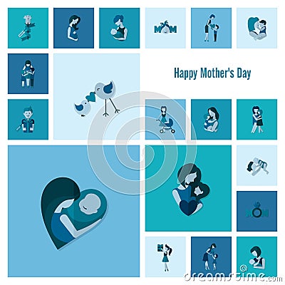 Happy Mothers Day Icons Vector Illustration