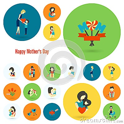 Happy Mothers Day Icons Vector Illustration