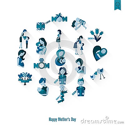 Happy Mothers Day Icons Vector Illustration