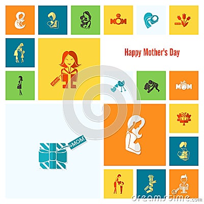 Happy Mothers Day Icons Vector Illustration